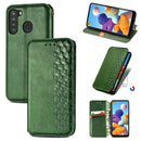 For Samsung Galaxy A21 (US Version) Cubic Grid Pressed Horizontal Flip Magnetic Leather Case with Holder & Card Slots & Wallet(Green)