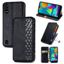 For Samsung Galaxy M01 Cubic Grid Pressed Horizontal Flip Magnetic Leather Case with Holder & Card Slots & Wallet(Black)