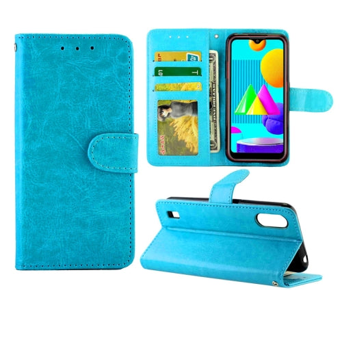 For Samsung Galaxy M01 Crazy Horse Texture Leather Horizontal Flip Protective Case with Holder & Card Slots & Wallet & Photo Frame(baby Blue)