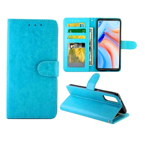 For OPPO Reno4 Crazy Horse Texture Leather Horizontal Flip Protective Case with Holder & Card Slots & Wallet & Photo Frame(baby Blue)