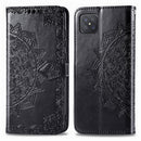 For OPPO A92S Mandala Flower Embossed Horizontal Flip Leather Case with Bracket / Card Slot / Wallet / Lanyard(Black)