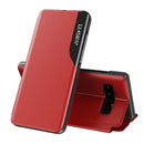 For Samsung Galaxy S10 Side Display Magnetic Shockproof Horizontal Flip Leather Case with Holder(Red)