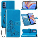 For Oppo Reno4 4G Four-leaf Clasp Embossed Buckle Mobile Phone Protection Leather Case with Lanyard & Card Slot & Wallet & Bracket Function(Blue)