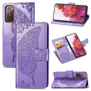 For Galaxy S20 FE / S20 Lite Butterfly Love Flower Embossed Horizontal Flip Leather Case with Bracket / Card Slot / Wallet / Lanyard(Light Purple)