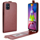For Samsung Galaxy M51 (Side Fingerprint) R64 Texture Single Vertical Flip Leather Protective Case with Card Slots & Photo Frame(Brown)