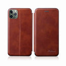 For iPhone 12 Integrated Voltage Retro Texture Magnetic TPU+PU Leather Case with Card Slot & Holder(Brown)
