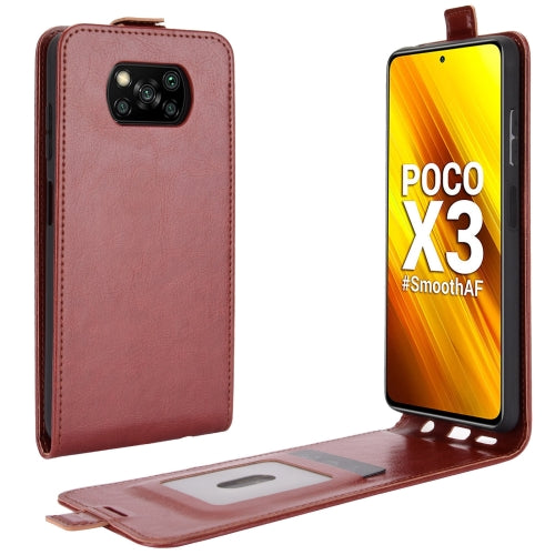For Xiaomi Poco X3/X3 NFC R64 Texture Single Vertical Flip Leather Protective Case with Card Slots & Photo Frame(Brown)