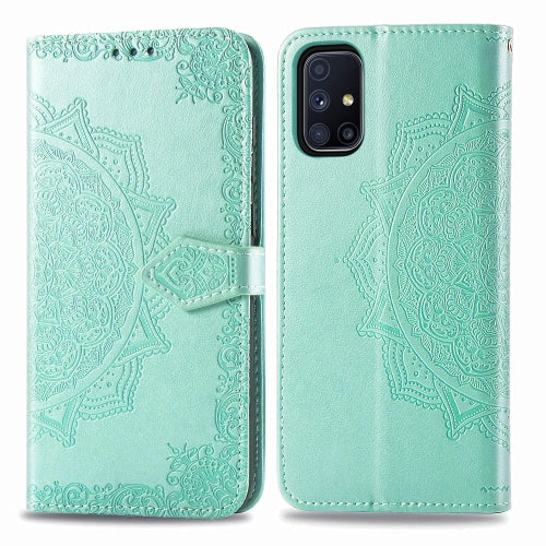 For Galaxy M51 Mandala Flower Embossed Horizontal Flip Leather Case with Bracket / Card Slot / Wallet / Lanyard(Green)