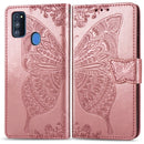 For Galaxy M30S / M21 Butterfly Love Flower Embossed Horizontal Flip Leather Case with Bracket / Card Slot / Wallet / Lanyard(Rose Gold)