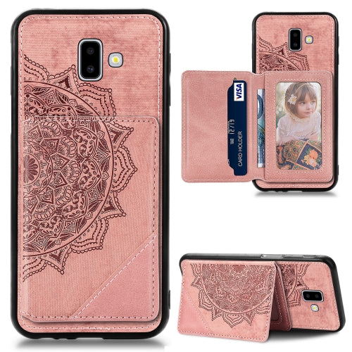 For Galaxy J6 Plus Mandala Embossed Magnetic Cloth Case with Holder & Card Slots & Wallet & Photo Frame(Rose Gold)