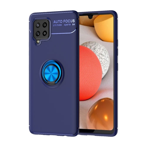 For Samsung Galaxy A42 5G Metal Ring Holder 360 Degree Rotating TPU Case(Blue+Blue)