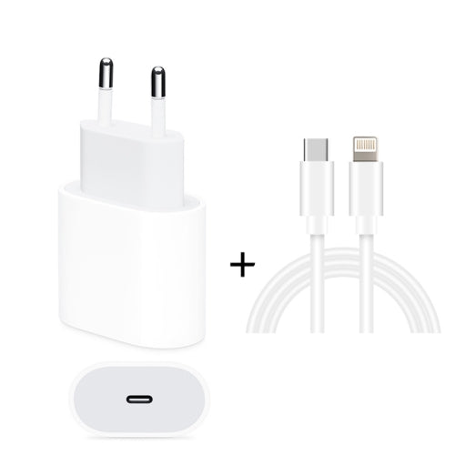 2 in 1 PD 20W Single USB-C / Type-C Port Travel Charger + 3A PD3.0 USB-C / Type-C to 8 Pin Fast Charge Data Cable Set, Cable Length: 2m, EU Plug