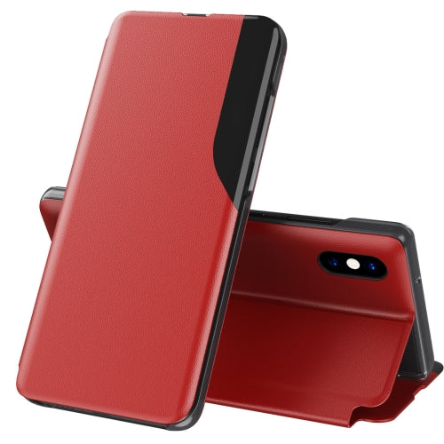 Side Display Magnetic Shockproof Horizontal Flip Leather Case with Holder For iPhone X / XS(Red)