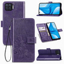 For OPPO F17 Pro Four-leaf Clasp Embossed Buckle Mobile Phone Protection Leather Case with Lanyard & Card Slot & Wallet & Bracket Function(Purple)