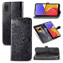 For Samsung Galaxy A21 (JP Version) Mandala Flower Embossed Horizontal Flip Leather Case with Bracket / Card Slot / Wallet / Lanyard(Black)