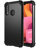 For Samsung Galaxy A20s PC + Silicone Three-piece Shockproof Protection Case(Black)
