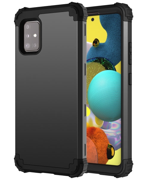 For Samsung Galaxy A71 5G PC + Silicone Three-piece Shockproof Protection Case(Black)