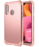 For Samsung Galaxy A21 (US) PC + Silicone Three-piece Shockproof Protection Case(Rose Gold)