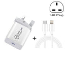 SDC-20W 2 in 1 PD 20W USB-C / Type-C Travel Charger + 3A PD3.0 USB-C / Type-C to 8 Pin Fast Charge Data Cable Set, Cable Length: 1m, UK Plug