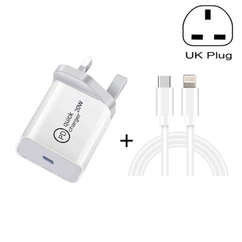 SDC-20W 2 in 1 PD 20W USB-C / Type-C Travel Charger + 3A PD3.0 USB-C / Type-C to 8 Pin Fast Charge Data Cable Set, Cable Length: 1m, UK Plug
