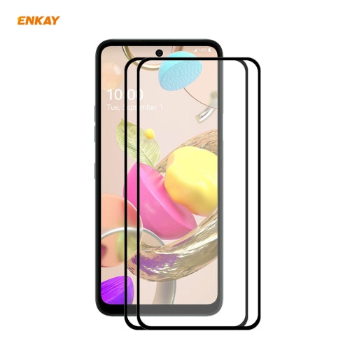 For LG K42 / K52 / K62 2 PCS ENKAY Hat-Prince Full Glue 0.26mm 9H 2.5D Tempered Glass Full Coverage Film