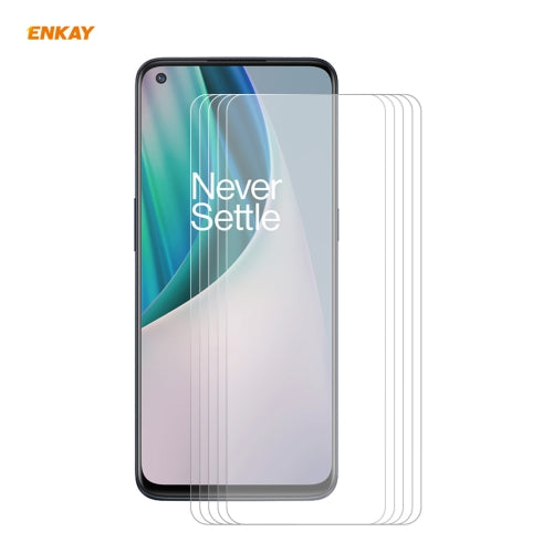 For OnePlus Nord N10 5G 5 PCS ENKAY Hat-Prince 0.26mm 9H 2.5D Curved Edge Tempered Glass Film