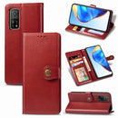 For Xiaomi Mi 10T / Redmi K30S Retro Solid Color Leather Buckle Phone Case with Lanyard & Photo Frame & Card Slot & Wallet & Stand Function(Red)