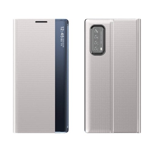 For Huawei P smart 2021 / Y7a Side Display Magnetic Horizontal Flip Plain Texture Cloth + PC Case with Holder & Sleep / Wake-up Function(Silver)