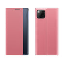 Side Window Display Magnetic Suction Plain Grain Flip PU Leather + PC Case with Holder For iPhone 12 Pro Max(Pink)