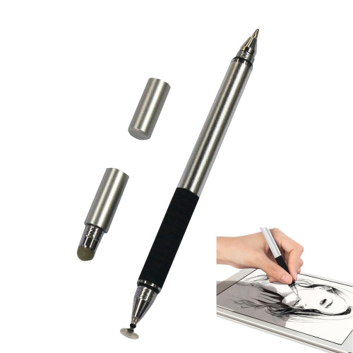 AT-12 3 in 1 Touch Screen Capacitive Pen with Common Writing Pen & Mobile Phone Writing Pen Function is Suitable for Apple / Huawei / Samsung(Silver)