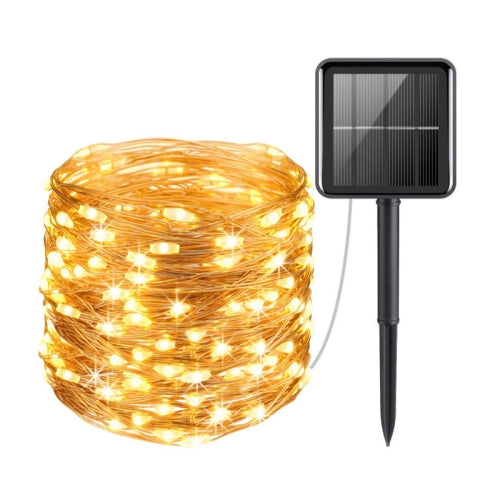 20m 200LED Solar Outdoor Waterproof Silver Wire Light String Christmas New Year Garden Decoration Garland Lights(Warm White Light)