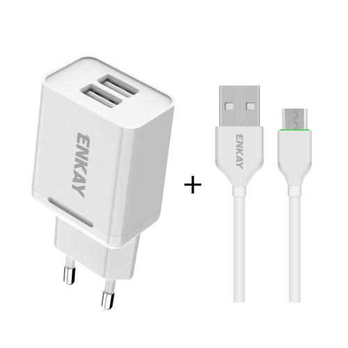 ENKAY Hat-Prince T003-1 10.5W 2.1A Dual USB Charging EU Plug Travel Power Adapter With 2.1A 1m Micro USB Cable