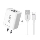 ENKAY Hat-Prince U008-1 10.5W 2.1A Dual USB Charging US Plug Travel Power Adapter With 2.1A 1m 8 Pin Cable