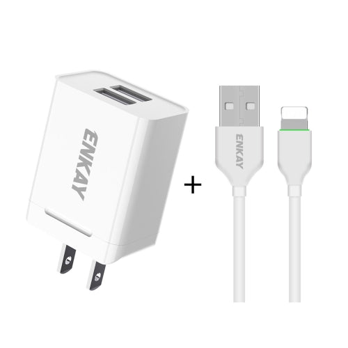 ENKAY Hat-Prince U008-1 10.5W 2.1A Dual USB Charging US Plug Travel Power Adapter With 2.1A 1m 8 Pin Cable