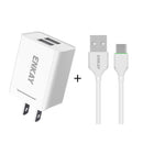 ENKAY Hat-Prince U008-1 10.5W 2.1A Dual USB Charging US Plug Travel Power Adapter With 2.1A 1m Type-C Cable