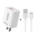 ENKAY Hat-Prince U033 18W 3A PD + QC3.0 Dual USB Fast Charging Power Adapter US Plug Portable Travel Charger With 1m 3A 8 Pin Cable