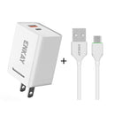 ENKAY Hat-Prince U033 18W 3A PD + QC3.0 Dual USB Fast Charging Power Adapter US Plug Portable Travel Charger With 1m 3A Micro USB Cable