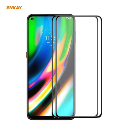For Motorola Moto G9 Plus 2 PCS ENKAY Hat-Prince Anti-drop Full Glue Tempered Glass Full Screen Film Anti-fall Protector