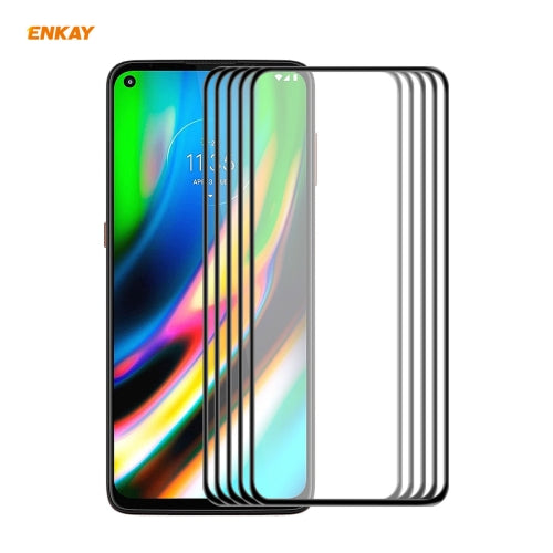 For Motorola Moto G9 Plus 5 PCS ENKAY Hat-Prince Anti-drop Full Glue Tempered Glass Full Screen Film Anti-fall Protector