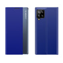 For Samsung Galaxy A12 5G Side Display Magnetic Horizontal Flip Plain Texture Cloth + PC Case with Holder & Sleep / Wake-up Function(Blue)