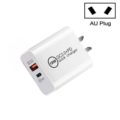 SDC-18W 18W PD + QC 3.0 USB Dual Fast Charging Universal Travel Charger, AU Plug