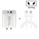 SDC-18W 18W PD + QC 3.0 USB Dual Port Fast Charging Universal Travel Charger with Type-C / USB-C to 8 Pin Fast Charging Data Cable, AU Plug