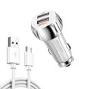 YSY-310QC18W QC3.0 Dual Port USB Car Charger + 3A USB to Micro USB Data Cable, Cable Length: 1m(White)