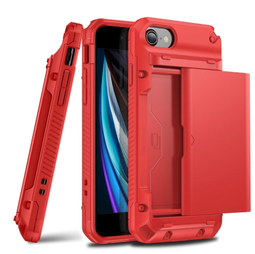 For iPhone 7 & 8 PC+TPU Shockproof Heavy Duty Armor Protective Case with Slide Multi-Card Slot(Red)