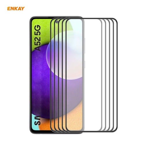 For Samsung Galaxy A52 4G / 5G 5 PCS ENKAY Hat-Prince Anti-drop Full Glue Tempered Glass Full Screen Film Anti-fall Protector