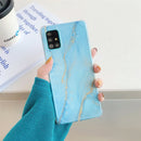Four Corners Anti-Shattering Flow Gold Marble IMD Phone Back Cover Case For Samsung Galaxy A71(4G)(Sky Blue DL8)