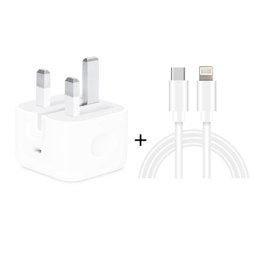 A2344 18W PD 3.0 Type-C / USB-C Folding Travel Charger + USB-C / Type-C to 8 Pin Fast Charging Data Cable Set, UK Plug, Length: 1m