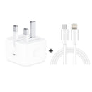 A2344 20W PD 3.0 Type-C / USB-C Folding Travel Charger + USB-C / Type-C to 8 Pin Fast Charging Data Cable Set, UK Plug, Length: 2m