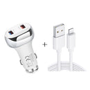 YSY-312 2 in 1 18W Portable QC3.0 Dual USB Car Charger + 1m 3A USB to 8 Pin Data Cable Set(White)