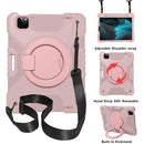 For iPad Pro 11 (2018/2020) PC + Silicone Shockproof Combination Tablet Case with 360 Degree Rotating Holder & Handle & Shoulder Strap(Rose Gold)